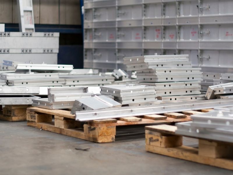 Aluminum stock staged on pallets