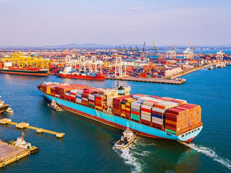 Ocean containers on a cargo ship