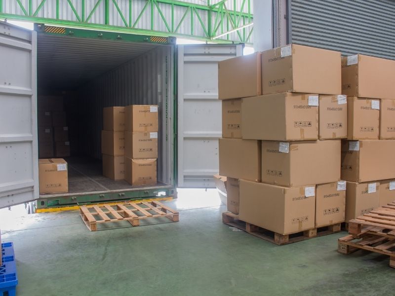 Boxes stacked on pallets